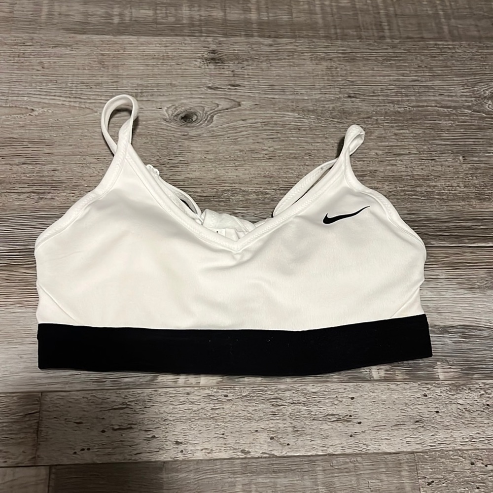 white and black nike sports bra, worn once